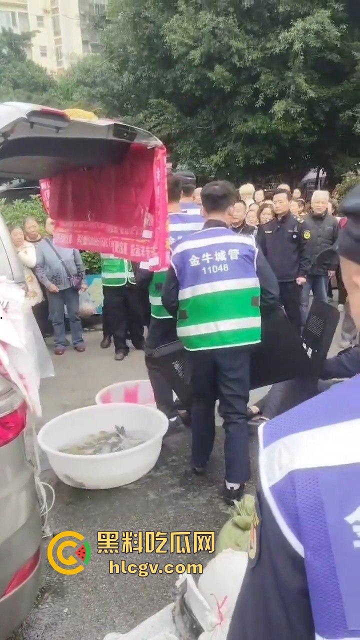 卖鱼商贩与城管爆发冲突！剪刀挥舞，两名城管被推倒，金牛区城管局称现场混乱不堪！-6