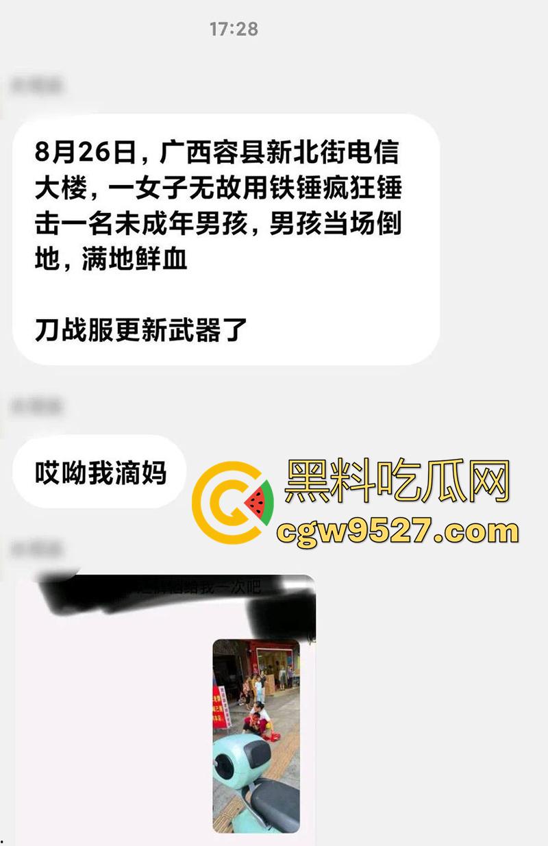 广西容县新北街电信大楼，疑似精神病中年妇女，拿铁锤砸一名小男孩，现场血腥恐怖！-1
