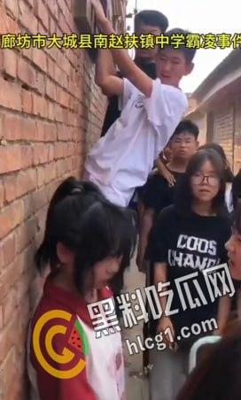 校园欺凌！河北廊坊大城县南赵扶镇某中学 几十个学生起哄狂扇女生耳光 可怜的女生只能缩在墙边任人宰割-4